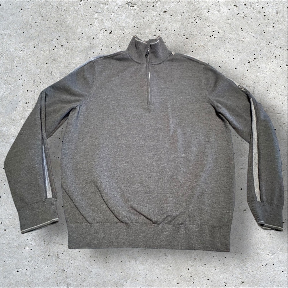 Calvin Klein Mens L‎ Gray Quarter Zip Pullover Sweater Knit Long Sleeve